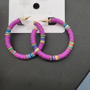 Purple Multi Color Katsuki Bead Hoops 2"